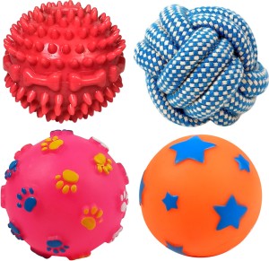 jazzyhood Ultimate Dog Ball Toys : 4-in-1 Pack of Dog Chew balls-Perfect Playtime for Pets Cotton, Rubber Ball, Chew Toy, Tug Toy, Training Aid, Fetch Toy For Dog & Cat