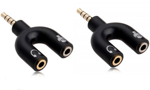 HDF Black 3.5 mm Audio Jack Splitter - Headphone and Microphone (Golden Black, Pack of 2) Phone Converter