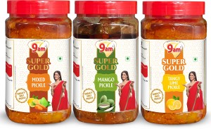 9am Pack of 3 Super Gold -Mango,Tangy Lime. Mixed Pickle