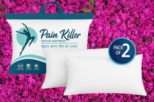 Pain killer ortho mattress Cotton, Microfibre Sleeping Pillow Pack of 2 Nature