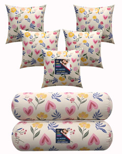 VILLAGERS Microfibre Bolster Pack of 7 Floral 5 Cushion and 2 Bolster