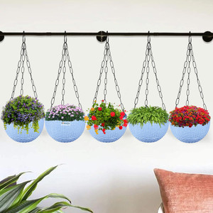 HOMESTIC by Kuber Industries Marble Euro Hanging Flower Pot for Home & Garden|7 Inch|Pack of 5|Blue Plant Container Set
