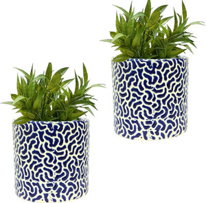 Gupta Homes Blue RD-3 Pipe Ceramic Pot Size 4x4inch GH0022-18 Plant Container Set