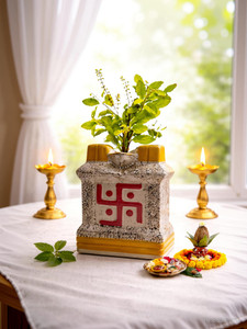Vaachi Creations Designer Tulsi Pot – VastuFriendly, DurablePlanter for Home Temple - 10 Inch Plant Container Set