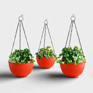 Yuccabe Italia SHERA Rattan Hanging Flower Pots | 8.5 Inch Planters for Balcony & Home Décor Plant Container Set