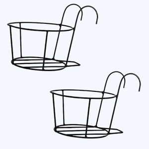 VINAMRA Hanging Railing Basket for Flower Pot Holder, Balcony, Terrace - Black(set of 2) Plant Container Set