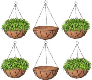 Oshi Greens Metal hanging coco Coir planters 10 inches size Plant Container Set