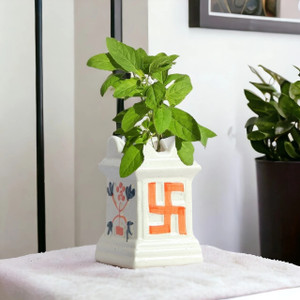 ecofynd 5 inches Tulsi Ceramic Plant Pots, Flower Pot with Drainage Hole Plant Container Set