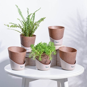 UGAOO Atlantis Self Watering Brown Planter - 4 Inch (Set of 5) Plant Container Set