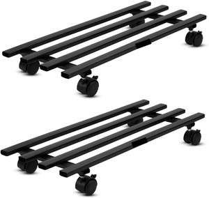 Audace Heavy-Duty Iron Plant Stand with Caster Wheels – Black Powder Coated Finish Plant Container Set