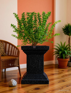 Heart Home 22-Inch Roto Mould Extra Large Big Size Tulsi Flower Pot | Marble Tulsi - Black Plant Container Set