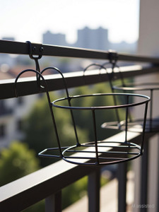 VINAMRA28 Hanging Railing Basket for Flower Pot Holder, Balcony, Terrace - Black(set of 2) Plant Container Set