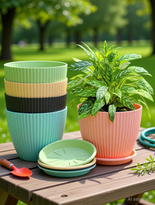 Prashish 6 inch Flower Pots Outdoor Indoor, Planters with Drainage Hole and Tray Plant Container Set