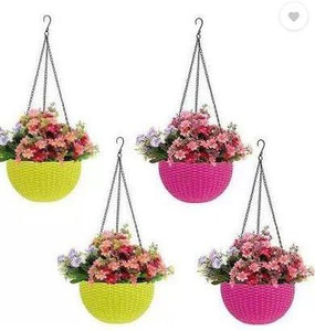 Besttrader Plastic Hanging Planter Set, Multicolour, Hanging Pots 4 Pieces Plant Container Set
