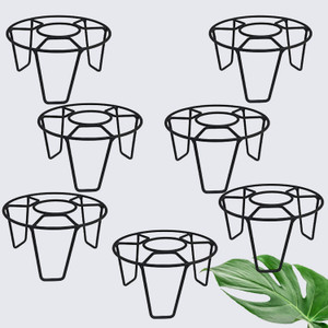 Green Gardenia Round Stand Galvanised Metal Flower Pot Holder For Decoration(Pack of 7, Black) Plant Container Set