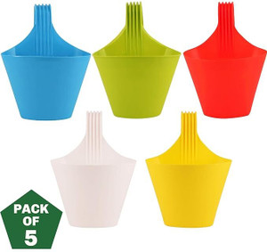 Gardeningwala Big Size Hanging Railing Flower Pots/Railing Flower pots for Balcony multicolor Plant Container Set