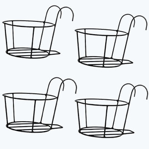 VINAMRA Hanging Basket for Flower Pots Hold Railing, Balcony, Terrace- Black(set of 4) Plant Container Set