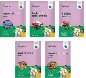 UGAOO Flower Seeds Bundle of 5 Packet -Mix, Ageratum, Balsam Mix, Dahlia, Zinnia Double Mix Seed