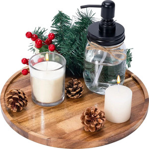 LUNATIC CRAFTWORK Round Wood Tray for Coffee Table, Serving Tray, Decorative Trays for Home Decor Tray