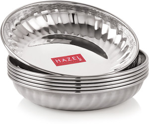 HAZEL Stainless Steel Serving Sweet Dish Dessert Plate, Set of 6, 310 ML Each, Silver Quarter Plate