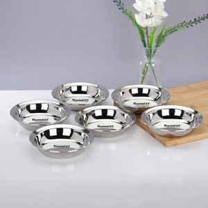 सुमीत S.S Heavy Gauge Multi Utility Serving Plates with Mirror Finish 16.5cm, Set of 6 हाफ प्लेट