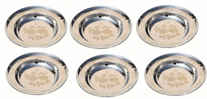 Nirvika Pack of 6 Stainless Steel Stainless Steel Tableware Deep 10.5 Inches Soup/Maggi/Pasta/Macroni/Idly/Gravy Rice Plates/Bowl Plate Breakfast Meal Quarter Plates Set of 6 Pc Pcs Pieces (Dimension - 10.5 Inches Depth - 1.5 inches)( Set of 6 Quantity)(Half Plate/Quarter Plate/Dish Set) (Material : Stainless Steel)(Design: Round with Permanent Laser Flower Printed) Rice Plates (6 Rice Plates) Dinner Set Dinner Plate