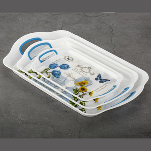 Sorath Plastic Printed Rectangular Serving Tray with Handle for Serving Tea & etc. Tray