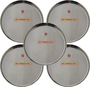 यूटेनशाइन Stainless Steel Round Khumcha Dinner Plate Mirror Finish Thali For Kitchen डिनर प्लेट