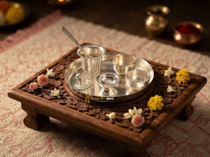 GoldGiftIdeas 6PS Plus Pooja Thali Set Silver Plated