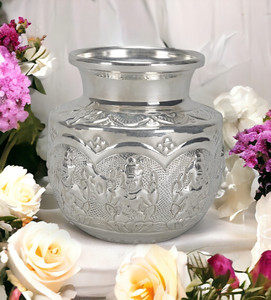 Sigaram German 5 Inch Ashtalakshmi Kalash or Chambu For Home Pooja Decor K2559 Silver Plated