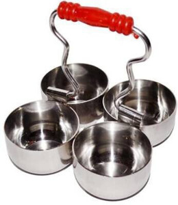 AryaRadha Stainless Steel Four Bowls Round (Chowmukh) Haldi Kumkum Sandal Rice Holder Steel