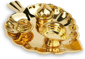 Rudra Centre Leaf Shaped Puja Plate in Brass