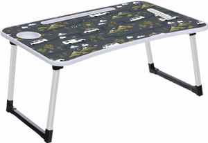 FurniGully Multipurpose Foldable Table with Cup Holder, Study , Bed ,Table, Portable Wood Portable Laptop Table