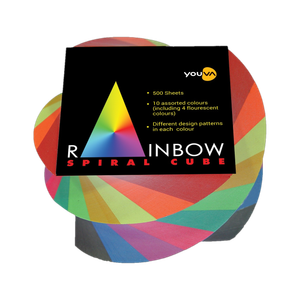 NAVNEET Youva Spiral 8.7x8.7 cm Unruled 500 Sheets Rainbow Spiral Cube, 10 Colors