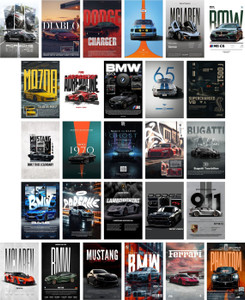 Pack of 27, Premium Print Car Collage Poster | Poster For Wall Decoration Reusable Photographic Paper