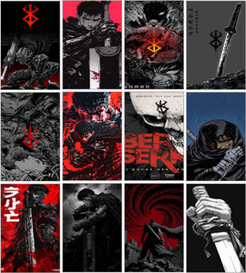 Berserk Poster Set of 12 | Dark Anime Wall Art Prints | Guts Manga-Inspired Artwork for Bedroom, Gaming Room & Anime Collector Decor | Japanese Dark Fantasy Aesthetic 3D Poster
