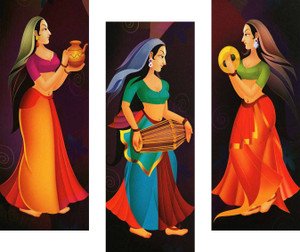 saf Tribal 6MM MDF Framed set of 3 Digital Reprint 15 inch x 18 inch Painting