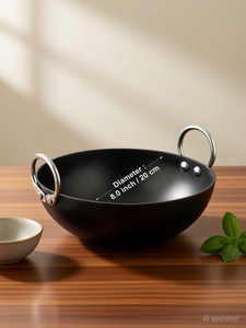 VeerEnterprises Ms Pure Iron / Loha Deep Frying 8 Inches Kadhai 20 cm diameter 1 L capacity