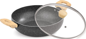BERGNER Earth Black Non-Stick Induction Bottom Kadhai 28 cm diameter with Lid 5.2 L capacity