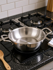 iVBOX ® Platina Induction Bottom Triply Steel Kadai Kadhai 24 cm diameter 2.6 L capacity