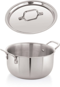 iVBOX Platina-22cm Triply Steel Casserole Pot Pan with Steel lid Kadhai 22 cm diameter with Lid 4.4 L capacity