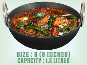 VeerEnterprises MS Pure Iron/Loha Black Deep Pan / Pot 9 Inches Kadhai 22.5 cm diameter 1.5 L capacity
