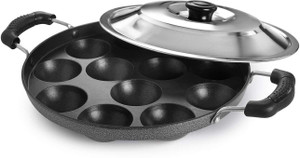 Solara Paniyaram Heavy Pan, 12 Cavities, For Appe, Gunta, Paddu, Kuzhi, Litti With Lid 32 cm डायमीटर ढक्कन के साथ