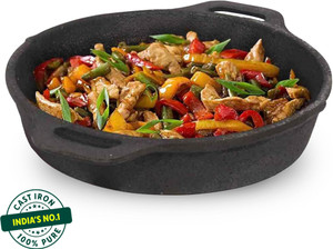 The Indus Valley Preseasoned Cast Iron Fry Pan/Skillet With Double Handle - 9.7 inch Fry Pan 24.6 cm diameter 1.8 L capacity