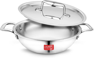 Classic Essentials Induction Bottom Triply Stainless Steel Cookware Kadhai 28 cm diameter with Lid 4.2 L capacity