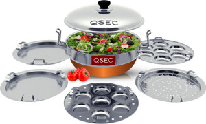 QSEC Stainless Steel Multi Kadai Idli cooker Copper Bottom All-in-One 5 Plate Standard Idli Maker