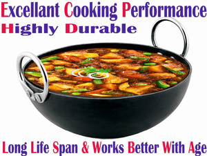 VeerEnterprises Ms Pure Iron / Loha Deep Frying Kadhai 25.5 cm diameter 1.75 L capacity