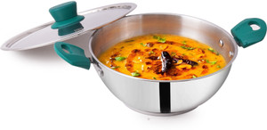 The Indus Valley Stainless Steel 3-layer Bottom Kadai with Bakelite Handle - Very Small 8.1 inch 20.7 cm ढक्कन के साथ