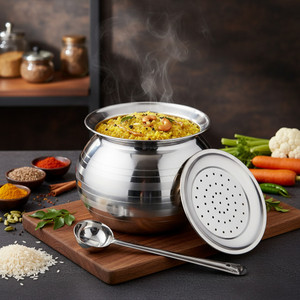 THANGAM Thangam 4.5 Ltr Stainless Steel Pot with Vadi Plate & Ladle | Multi-Purpose Tagine