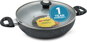 IMPEX Granite Nonstick Kadhai Pan, 3 Layer Super Granite, 2.6mm thick Kadhai 24 cm diameter with Lid 2.5 L capacity